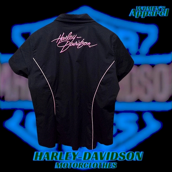 New-Vintage Harley-Davidson Pink Label Zip Front Woven Shirt | Women's 2XL - Picture 3 of 16